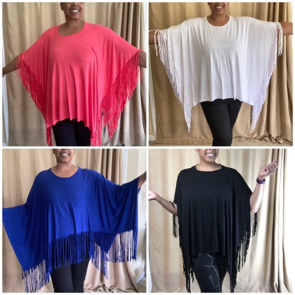 Fringe Poncho, White, size 1X - Picture 7 of 7